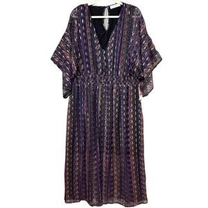 A Beautiful Soul Kimono Sleeve Midi Dress Size 2X Purple Metallic Lined NWT
